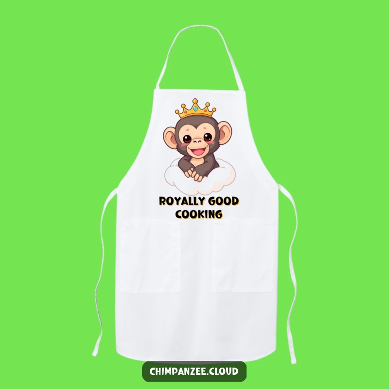 Funny Chimp Chef Apron: Crowned Chimpanzee Cooking on Cloud, Kitchen Funny Gift!
