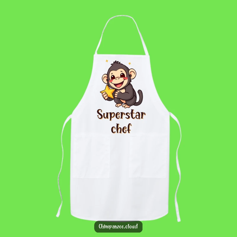 Funny Star Chimp Apron: Chimpanzee Holding Star, Joyful Kitchen Fun
