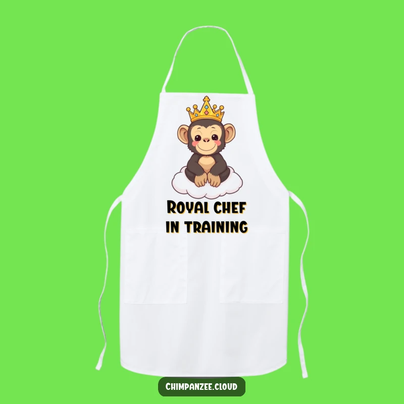 Funny Chimp King Apron: Adorable Chimpanzee Royalty on Cloud Throne