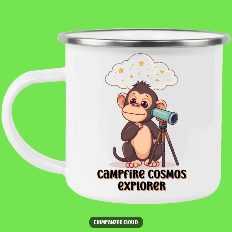 Funny Chimp Camp Mug: Curious Chimpanzee Telescope Under Stars, Adventure Funny Gift!