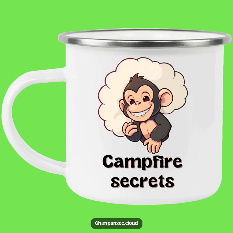 Funny Sneaky Chimp Camping Mug: Mischievous Chimpanzee Peeking Cloud