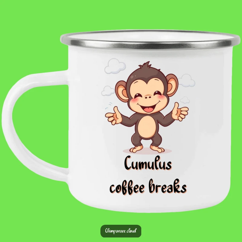 Funny Chimp Cloud Juggler Camping Mug: Cheerful Monkey Juggling Clouds