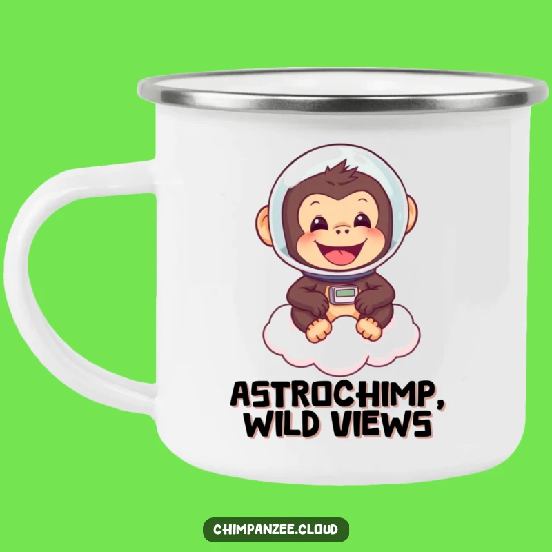 Funny Astronaut Chimp Camping Mug: Cheerful Chimp Outdoor Adventures, Space Gift