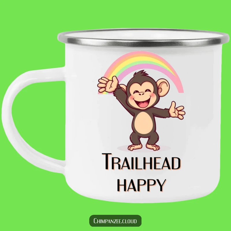 Funny Chimp Rainbow Enamel Camping Mug: Happy Monkey's Cheerful Outdoor Sip