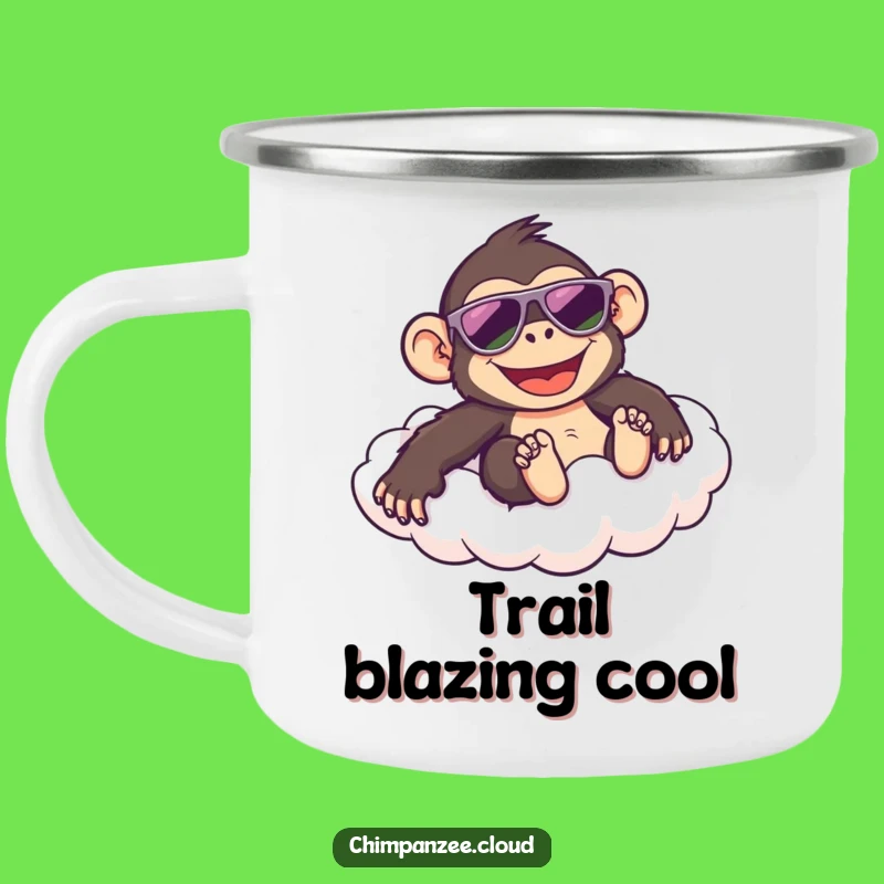 Funny Cool Chimp Camping Mug: Happy Chimpanzee Sliding Cloud, Outdoor Chill