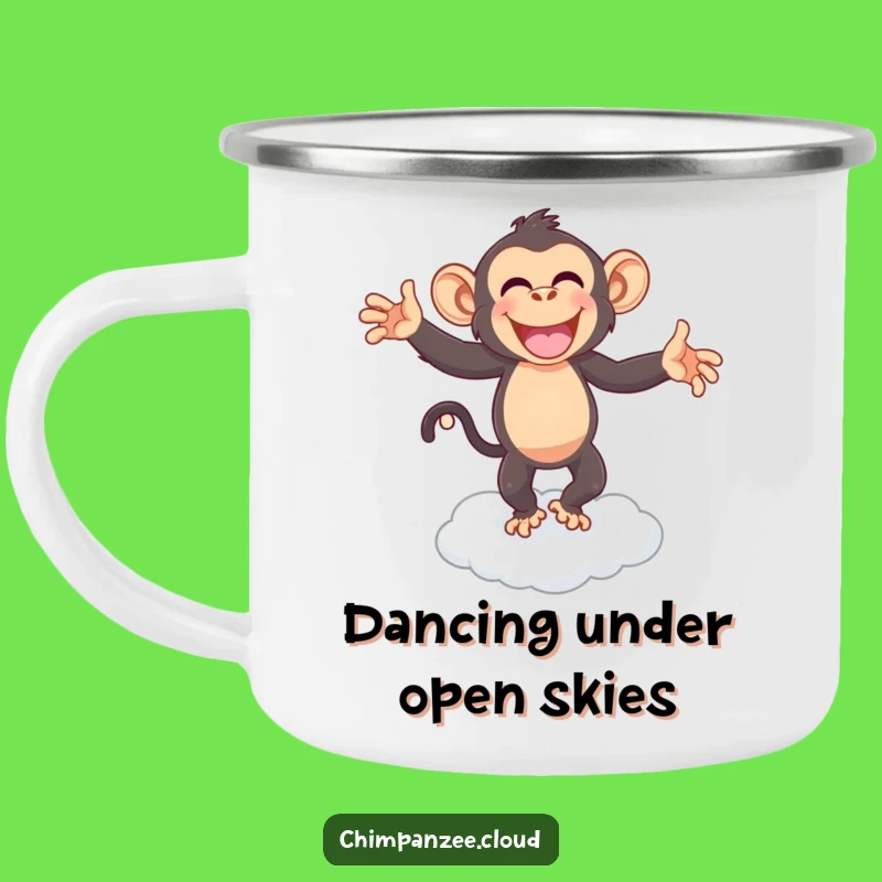 Funny Joyful Chimpanzee Dancing Camping Mug: Sip & Celebrate Outdoors
