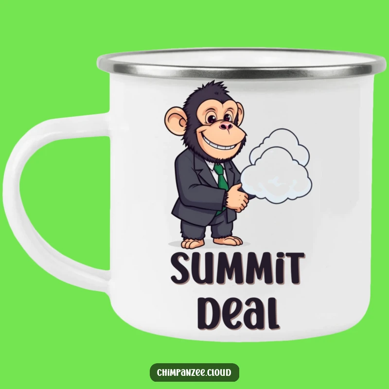 Funny Chimp Deal Maker Camp Mug: Rugged Mug with a Chimp in a Suit, Great Funny Gift