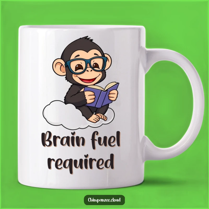 Funny Smart Chimp Mug: Glasses-Wearing Chimpanzee Enjoys Reading on a Cloud