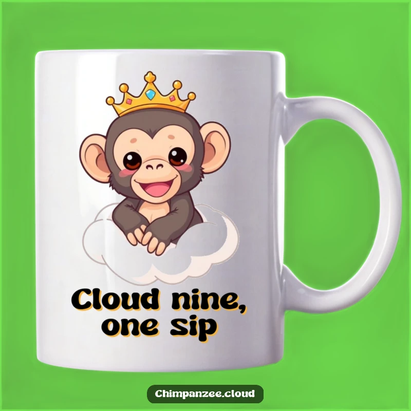 Funny Chimp Royalty Mug: Cute Crowned Chimpanzee on Cloud, Perfect Funny Gift!