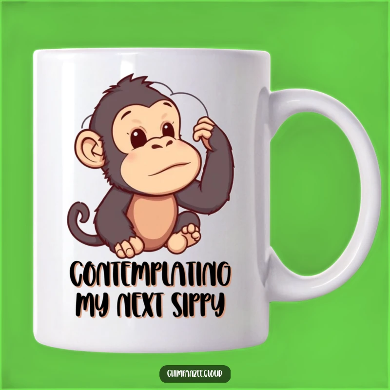 Funny Chimp Cloud Gazer Mug: Thoughtful Primate's Whimsical Reflection, Great Gift