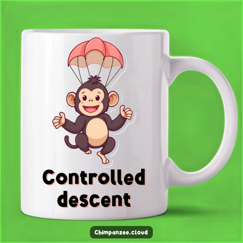 Funny Parachute Chimp Mug: Playful Monkey With Tiny Parachute, Perfect Funny Gift!