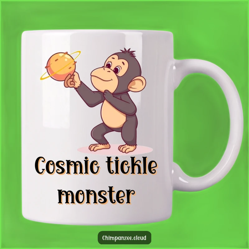 Funny Chimpanzee Tickling Comet Mug - Hilarious Space Adventure Gift