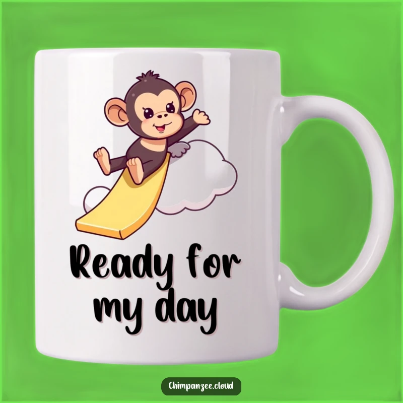 Funny Playful Chimpanzee Cloud Slide Mug: Joyful Adventure Gift for Chimp Lovers
