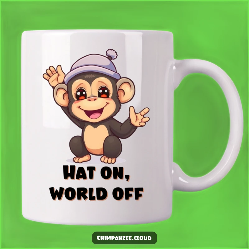 Funny Chimp Hat Waving Mug - Hilarious Gift for Animal Lovers