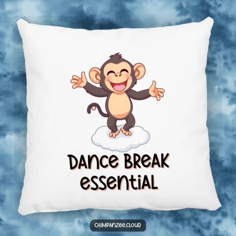Funny chimpanzee dancing on a cloud, a humorous and comfortable accent pillow to brighten any room.
