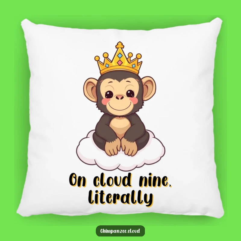 Funny Chimp King Pillow: Adorable Chimpanzee Royalty on Cloud Throne