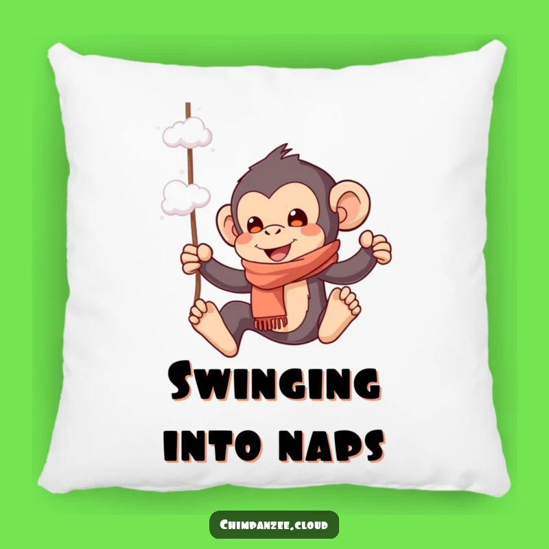 Funny Playful Chimp Pillow: Chimpanzee Swinging Cloud, Cozy Whimsy Cushion