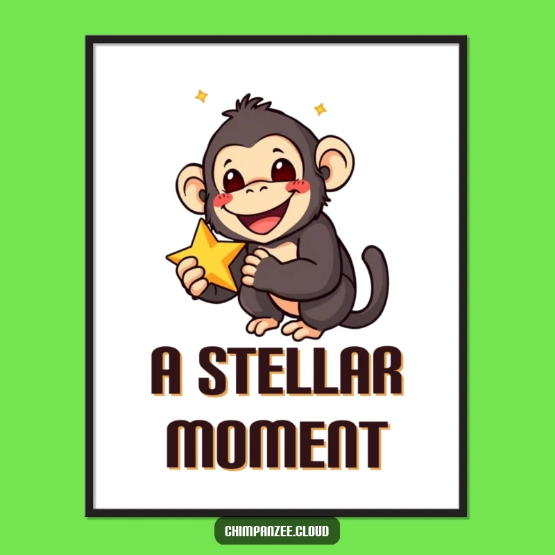 Funny Star Chimp Digital Print: Chimpanzee Holding Star Art