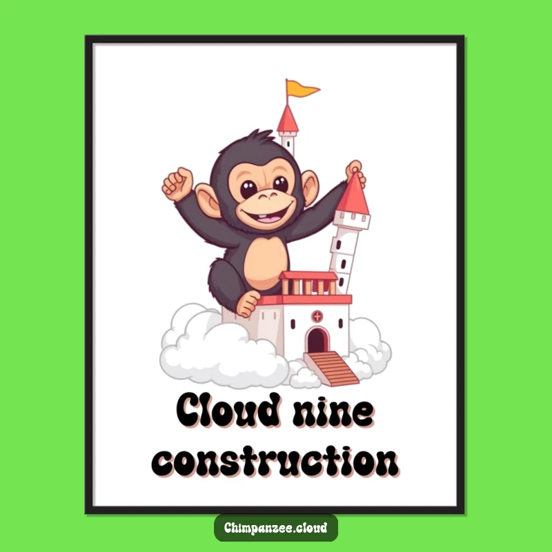 Funny Chimp Cloud Castle Digital Art Print - Instant Hilarious Wall Decor Gift