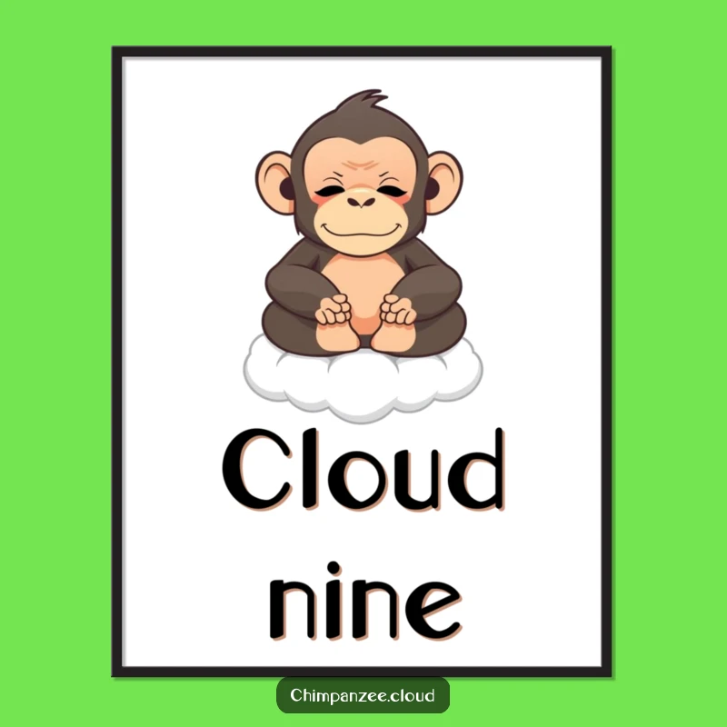 Funny Chimp Zen Digital Print: Serene Monkey's Peaceful Cloud Art