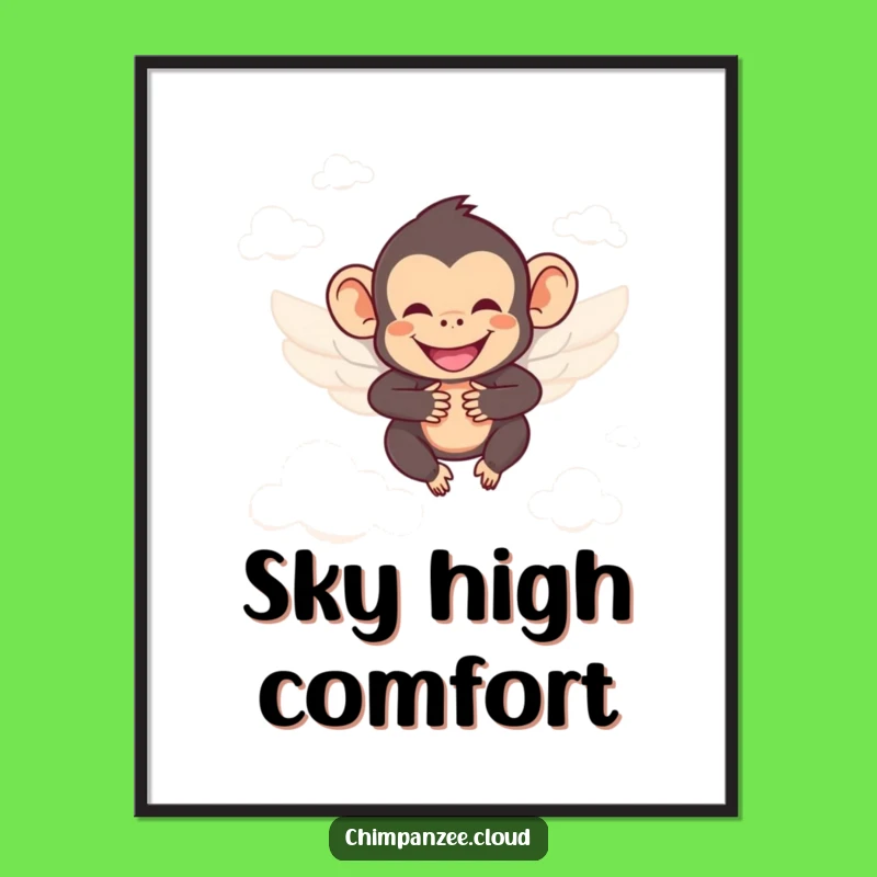 Funny Angel Chimp Digital Print: Smiling Winged Chimp Art, Instant Heavenly Decor