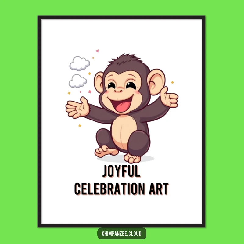 Funny Chimp Celebration Print: Joyful Chimpanzee with Cloud Confetti, Instant Funny Gift!