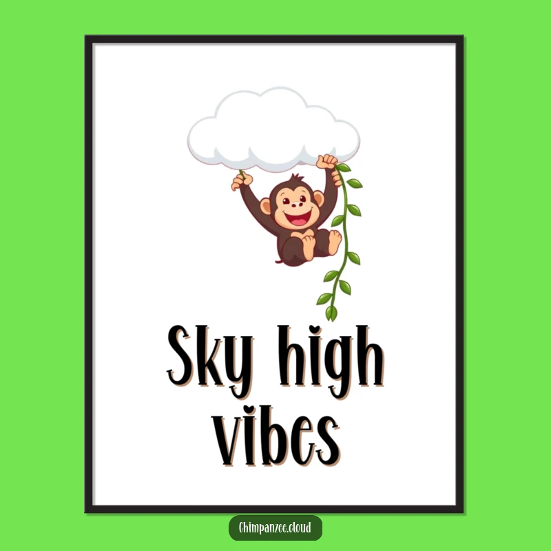 Funny Chimpanzee Cloud Digital Art: Hilarious Primate Swinging Print for Wall Decor