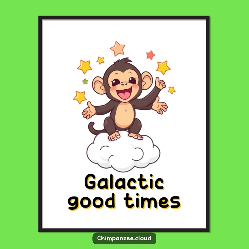 Funny Star Juggling Chimp Digital Art: Adorable Chimpanzee's Cosmic Display