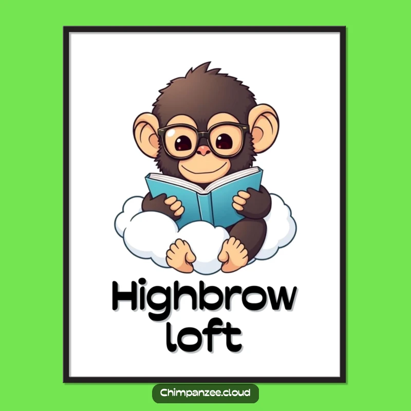 Funny Chimp Cloud Art: Whimsical Digital Print of a Chimp Reading, Perfect Funny Gift