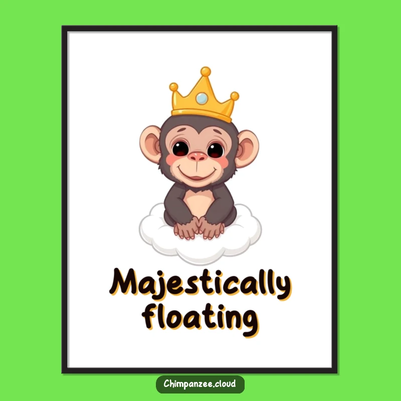 Funny Monkey King Art Print: Royal Chimp on Cloud - Instant Hilarious Decor Gift