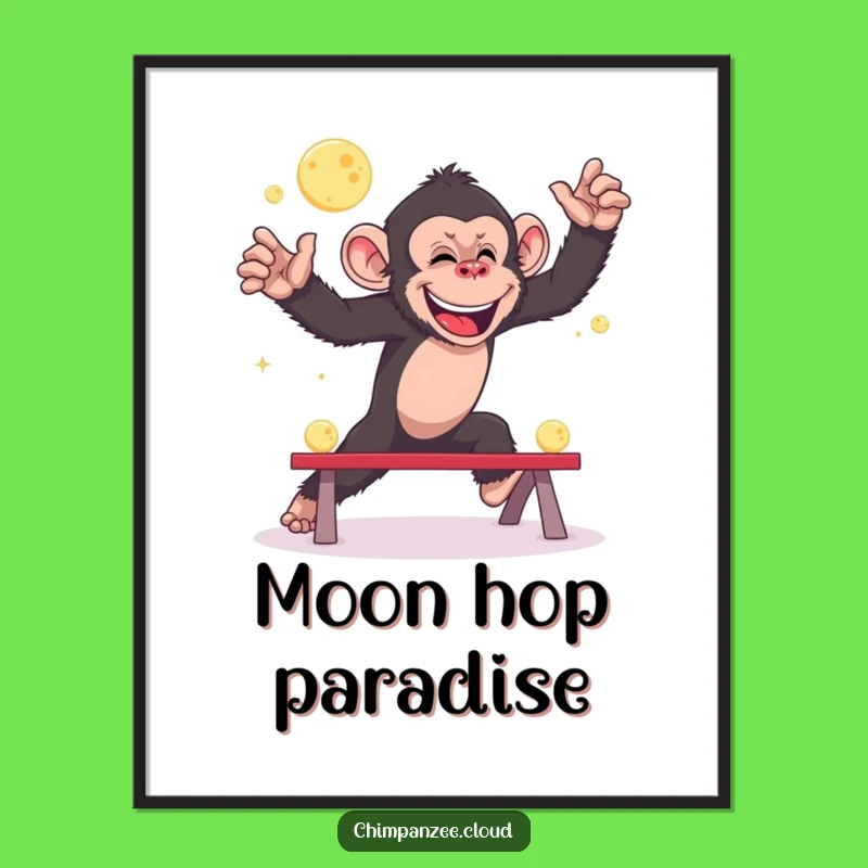 Funny Giggling Chimp Leapfrog Moons Digital Art - Whimsical Space Print Gift