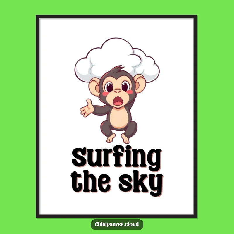 Funny Surprised Chimpanzee Digital Art: Hilarious Primate Cloud Toss Print