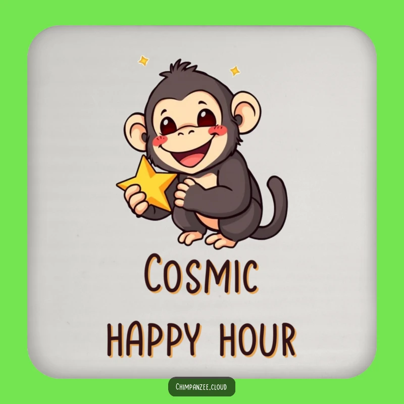 Funny Star Chimp Coaster: Chimpanzee Holding Star, Joyful Drink Protection