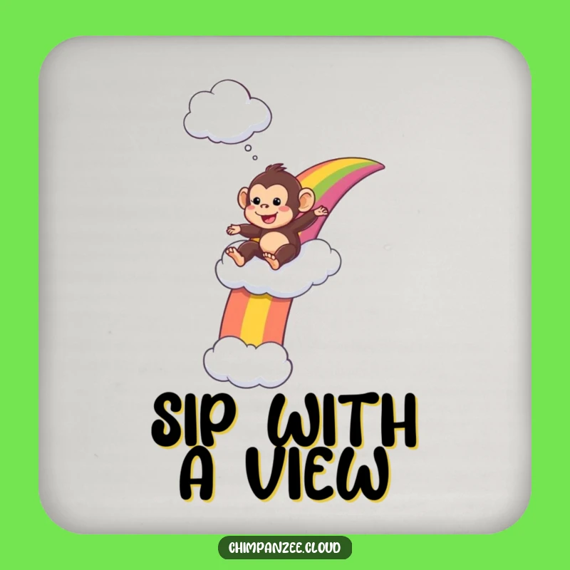 Funny Chimp Rainbow Drink Coaster: Protect Surfaces with a Playful Primate, Charming Funny Gift