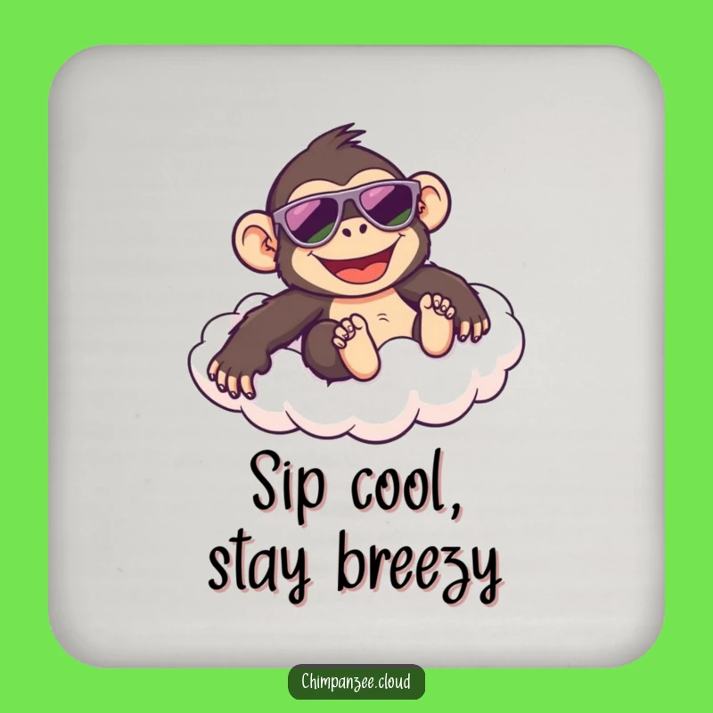 Funny Cool Chimp Coaster: Happy Chimpanzee Sliding Cloud, Drink Protection