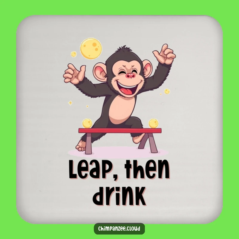 Funny Giggling Chimp Leapfrog Moons Coaster - Whimsical Bar Accessory Gift