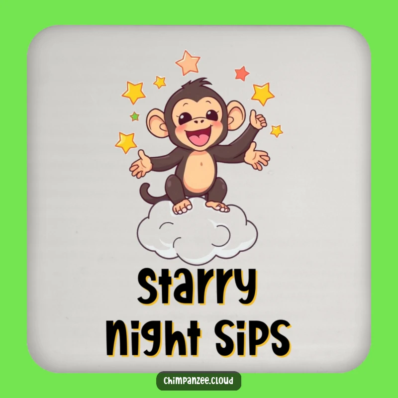 Funny Star Juggling Chimp Coaster: Adorable Chimpanzee's Cosmic Protection