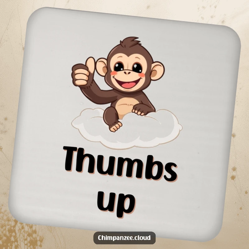 Funny chimpanzee giving a thumbs up from a cloud, designed for drink coasters to add positive and humorous flair.