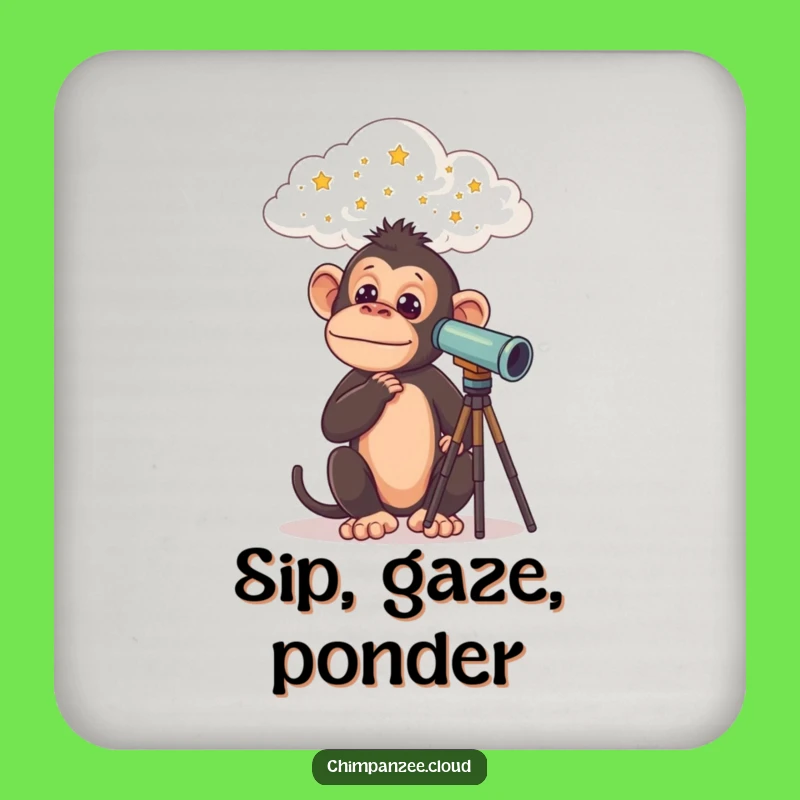 Funny Chimp Cosmos Coaster: Curious Chimpanzee Telescope Star Gazing Fun, Funny Gift!
