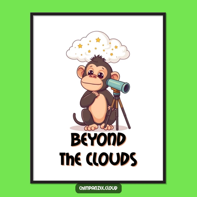 Funny Chimp Cosmos Poster: Curious Chimpanzee Telescope Star Gazing Art, Funny Gift!