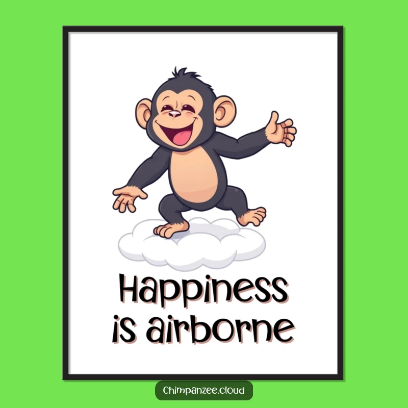 Funny Chimp Cloud Dance Poster: Joyful Primate's Happy Dance Wall Art