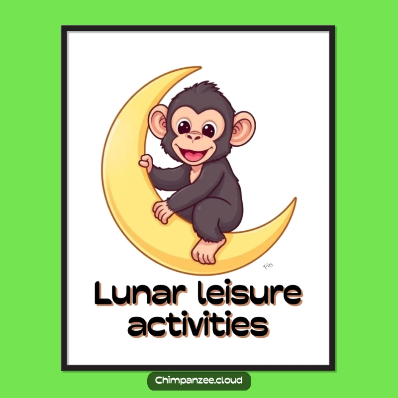 Funny Chimp Moon Rider Poster: Cute Monkey Art for Whimsical Decor
