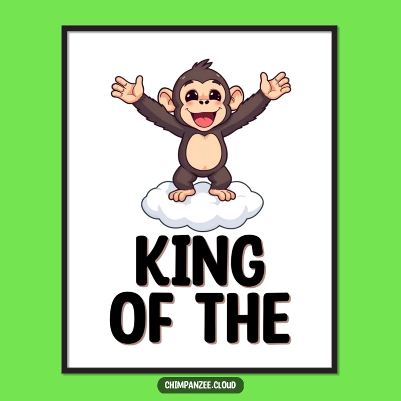 Funny Chimp Victory Poster: Triumphant Monkey's Cloud Top Glory Art