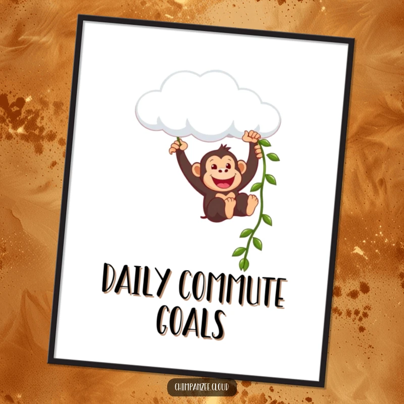 Funny chimpanzee character in a joyful swing from a cloud, depicted as a vibrant and humorous piece of wall art.