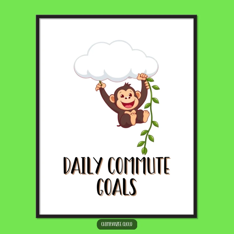 Funny Chimpanzee Cloud Poster: Hilarious Primate Swinging Wall Art Gift for Joyful Decor