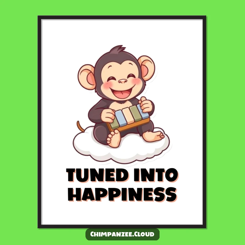 Funny Chimpanzee Xylophone Cloud Poster: Whimsical Wall Art & Humorous Decor Gift