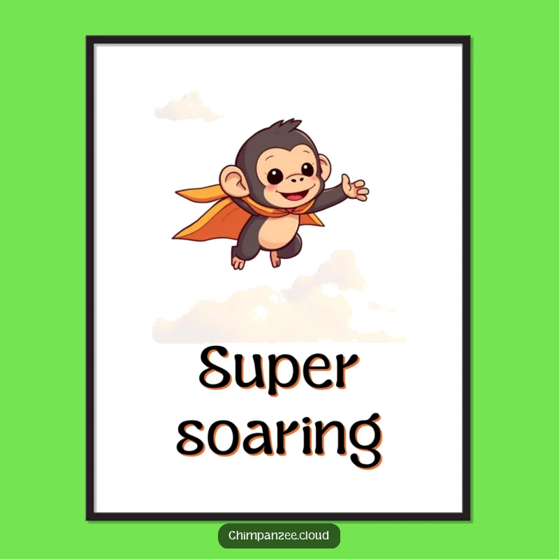 Funny Flying Chimpanzee Cape Poster: Superhero Art for Your Walls