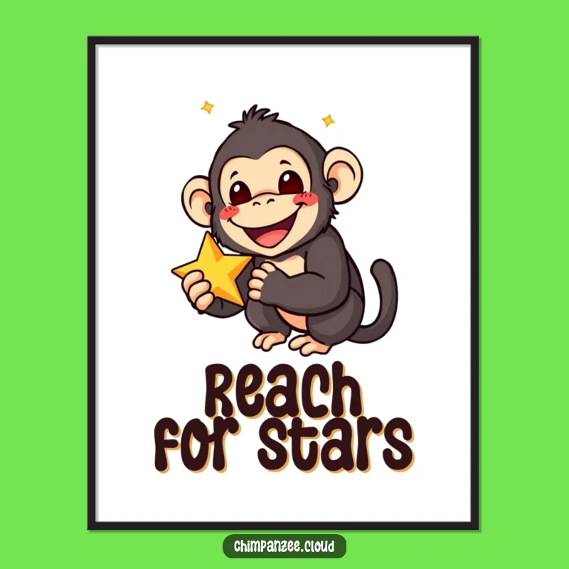 Funny Star Chimp Poster: Chimpanzee Holding Star, Delightful Wall Art