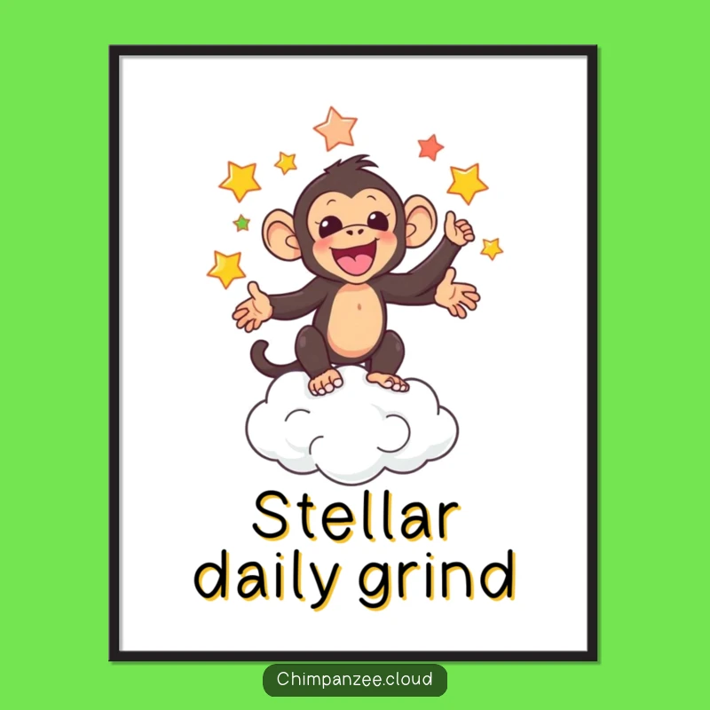 Funny Star Juggling Chimp Poster: Adorable Chimpanzee's Cosmic Art