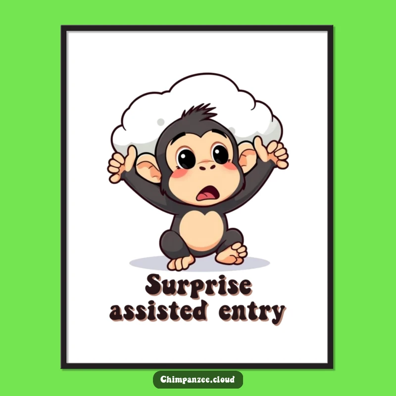 Funny Surprised Chimpanzee Cloud Push Poster: Whimsical Wall Art & Humorous Gift